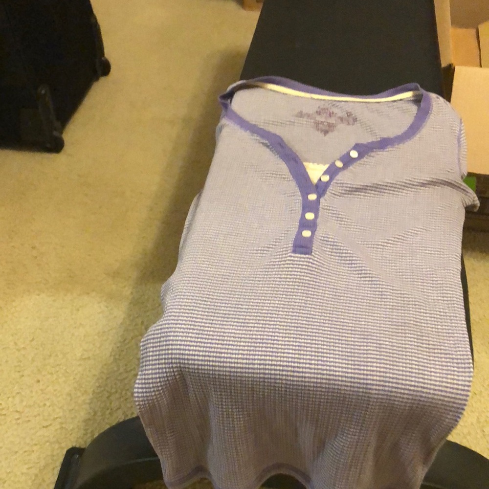 Purple and white striped short sleeve SO shirt size Small